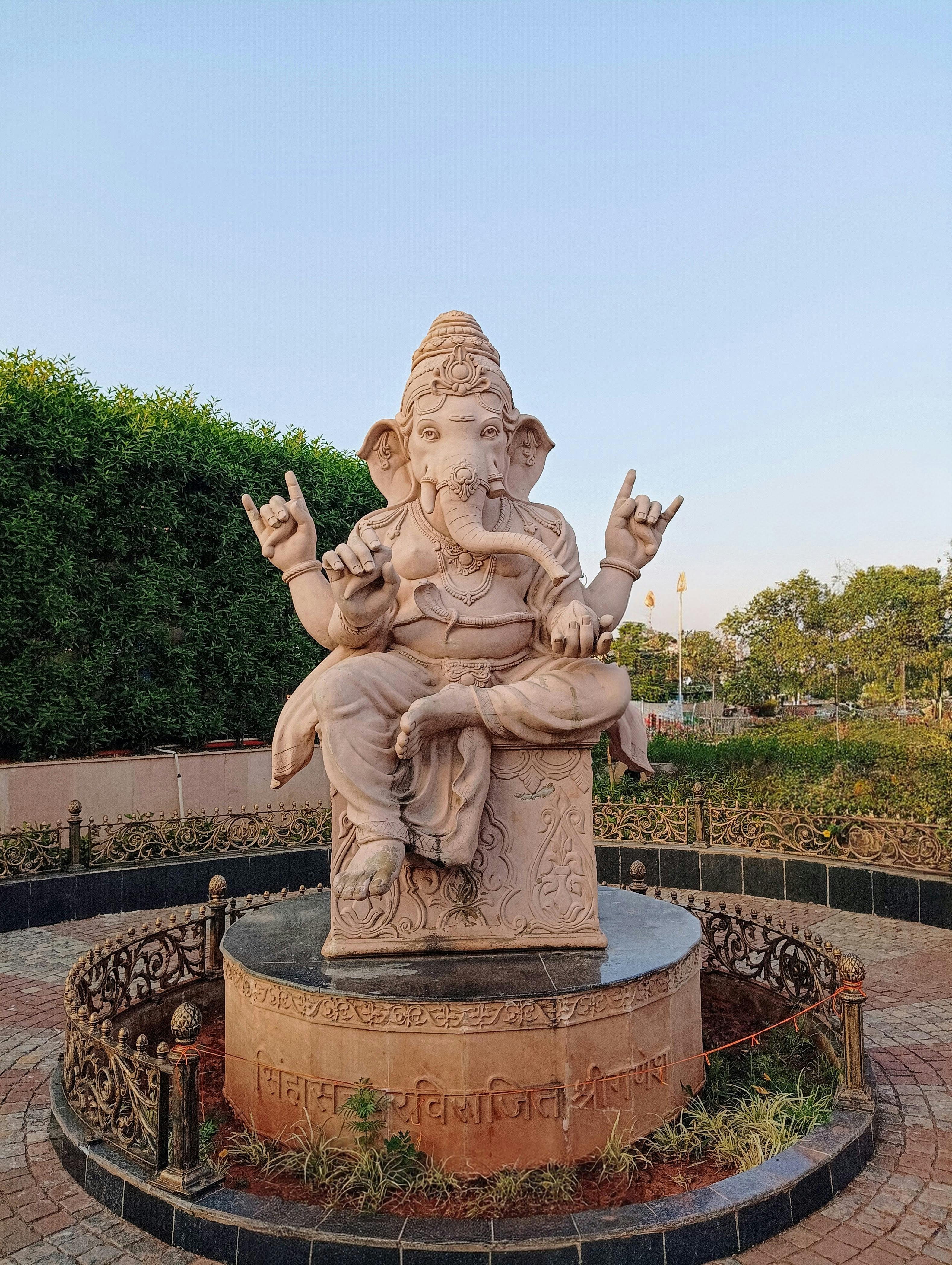 Outdoor Ganesha statue at Mahakal Lok, Ujjain, showcasing intricate Hindu artistry.
