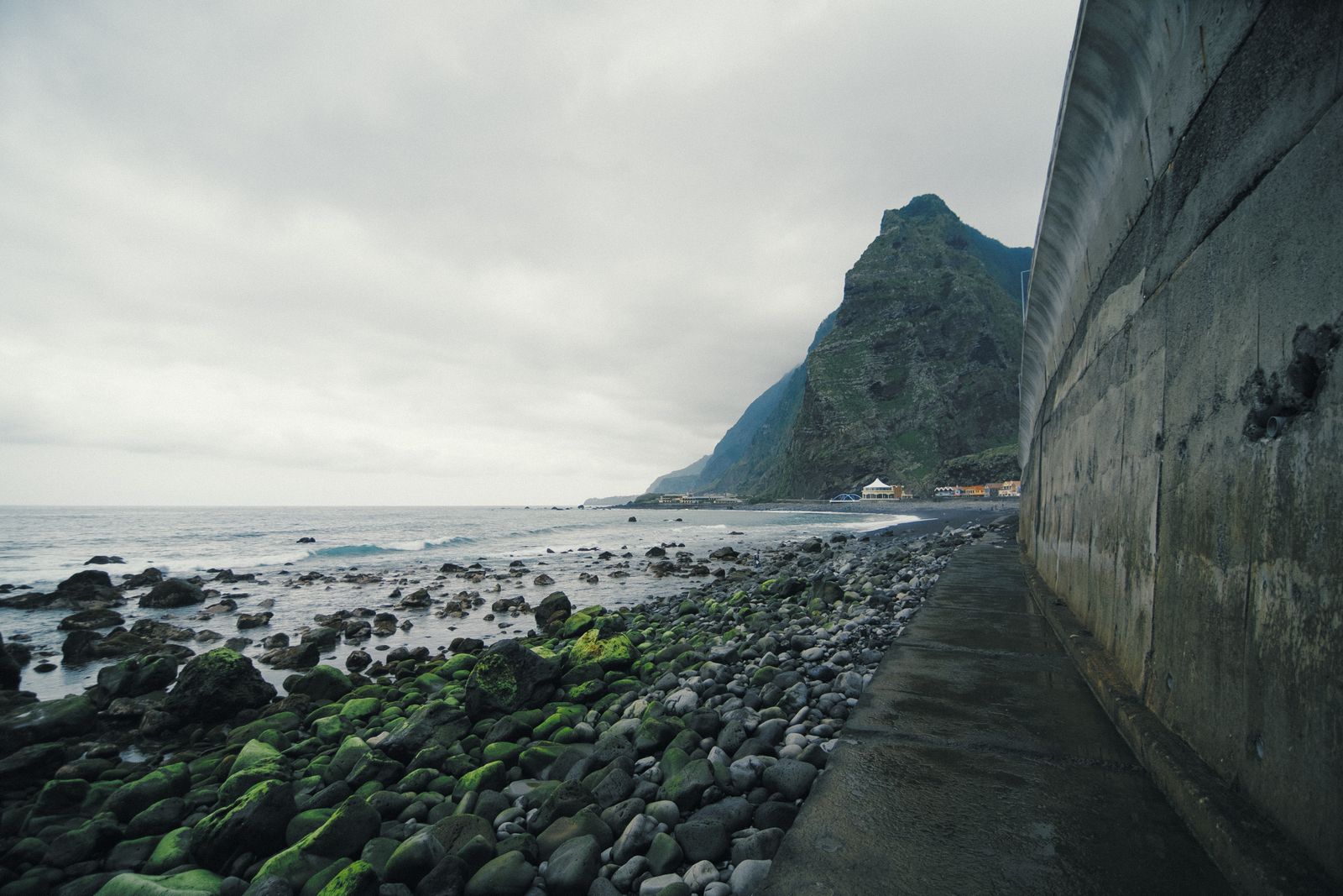 Rocky green Atlantic coastline of Madeira Portugal
