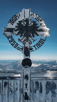 A stunning snowy view from Zugspitze summit, Germany's highest point in winter.