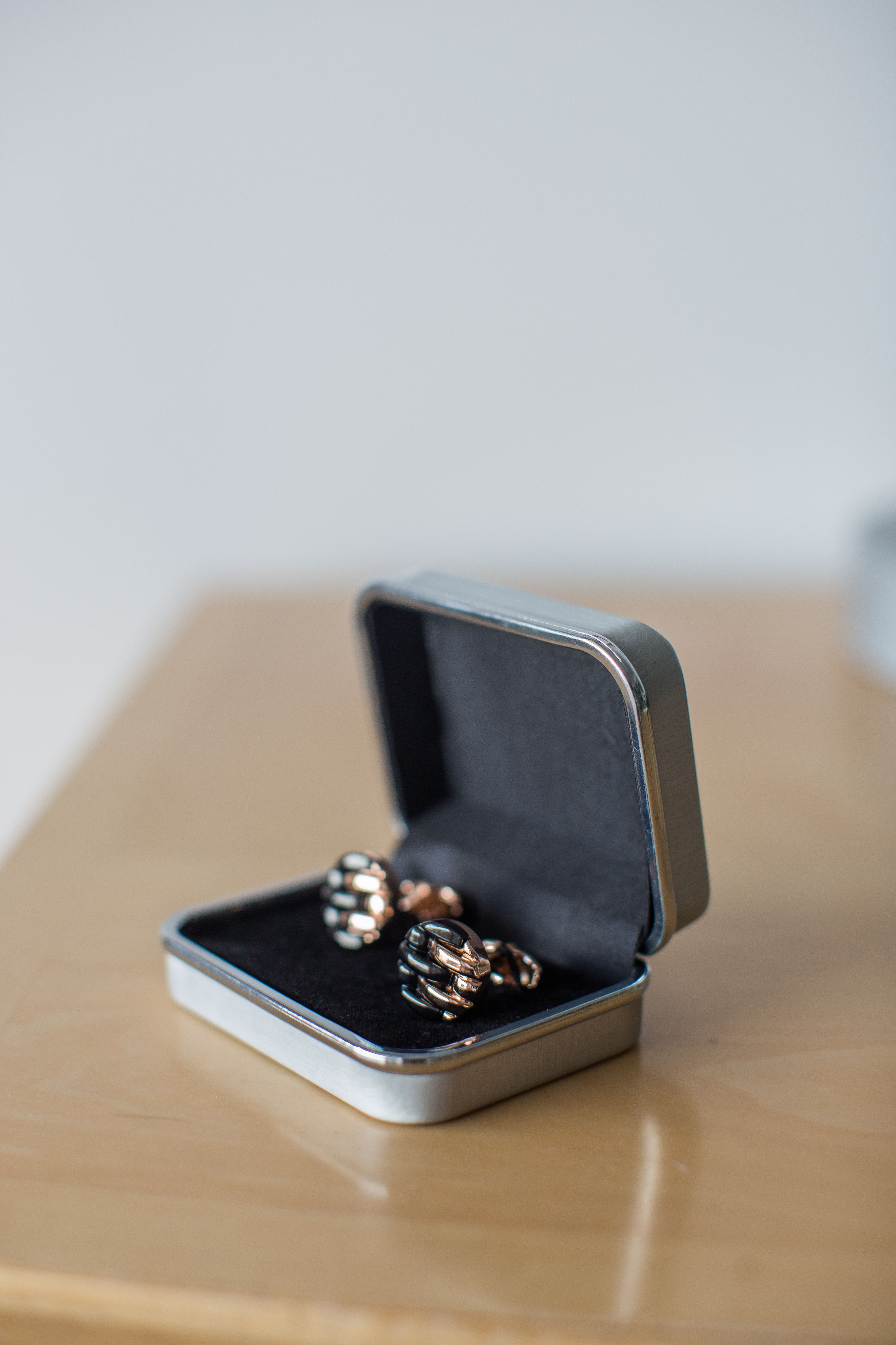 Silver cufflinks in a presentation box