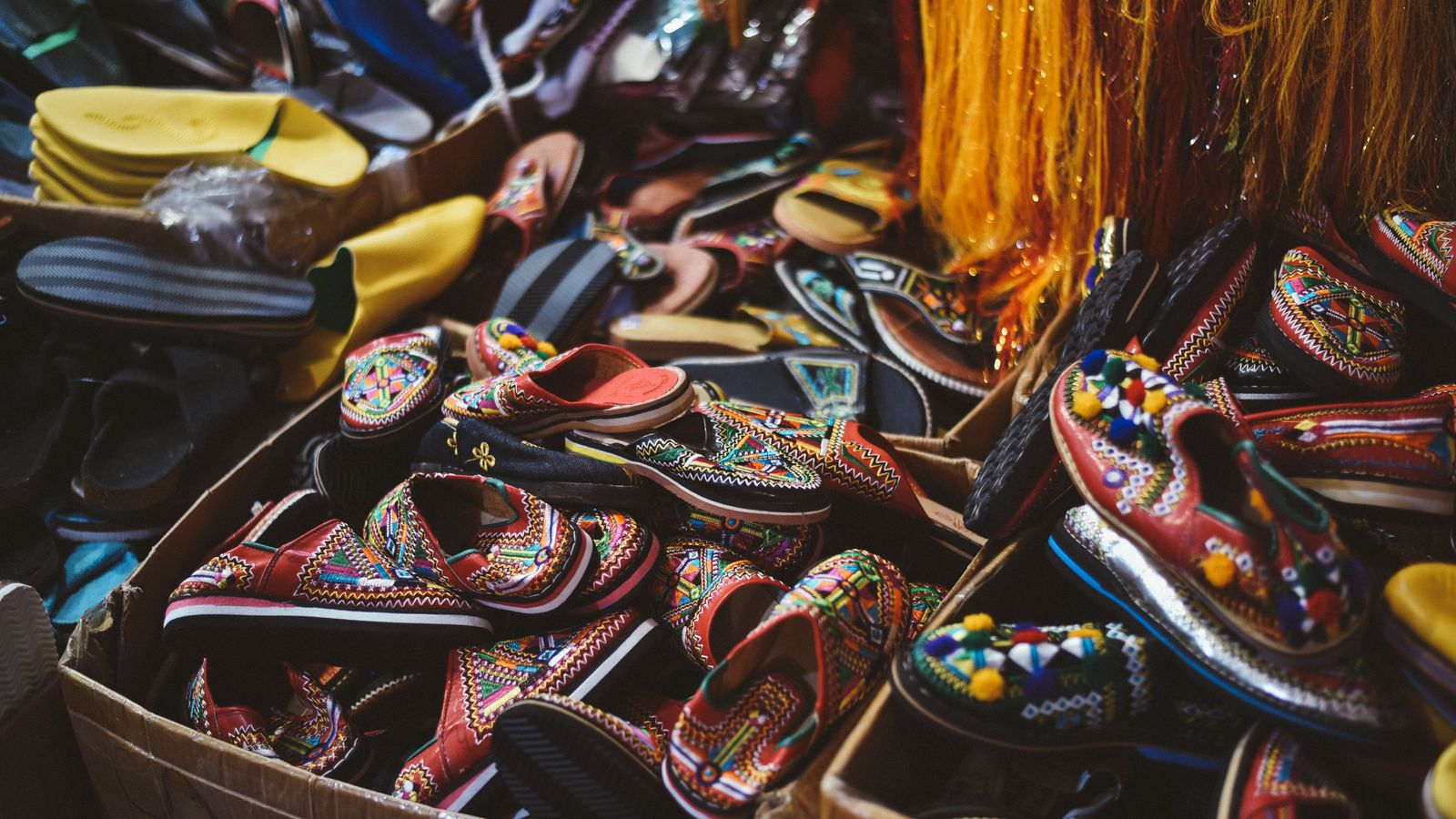 Traditional moroccan shoes in agadir souk