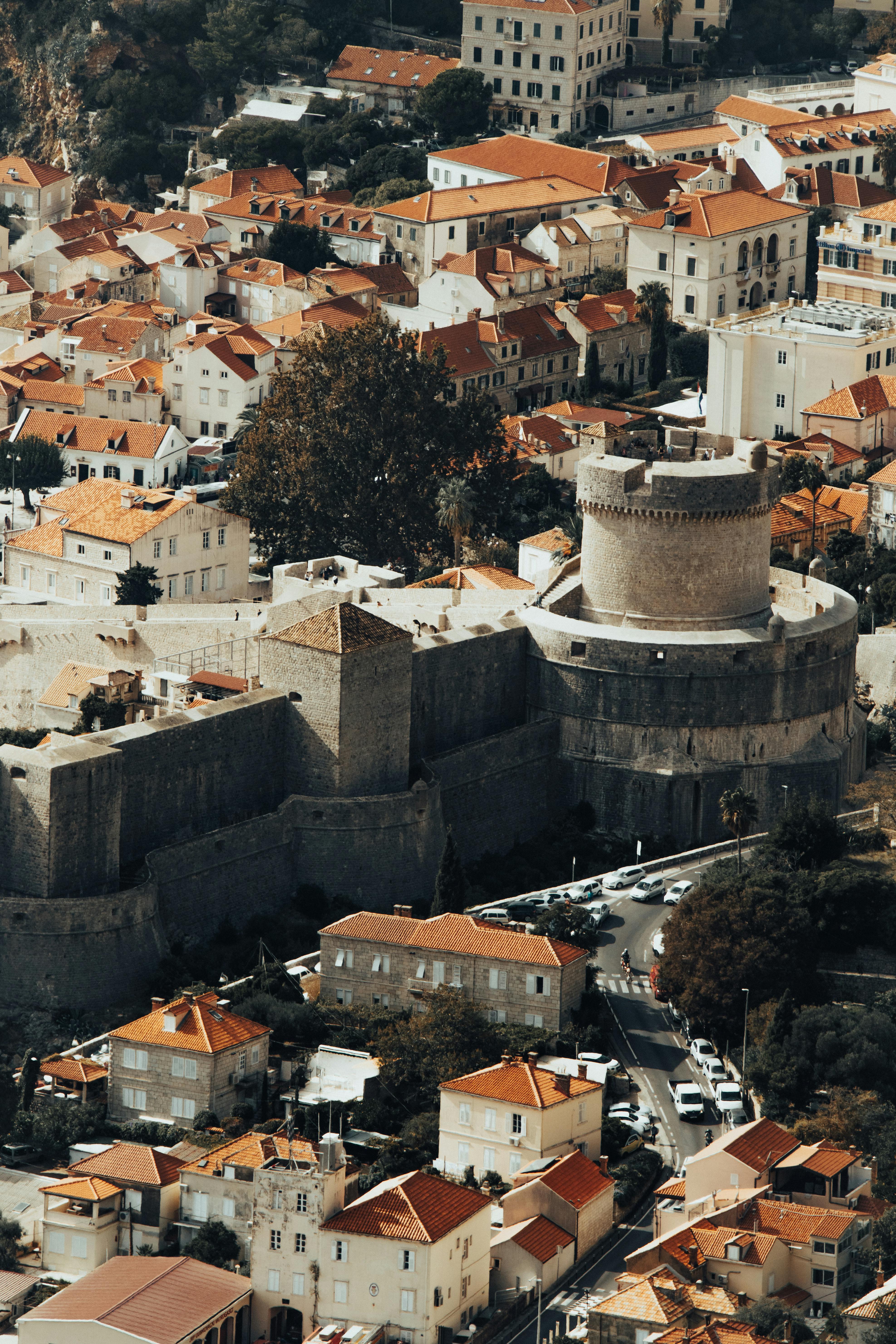 Stunning aerial shot of Dubrovnik's historic fortress and old town in Croatia.