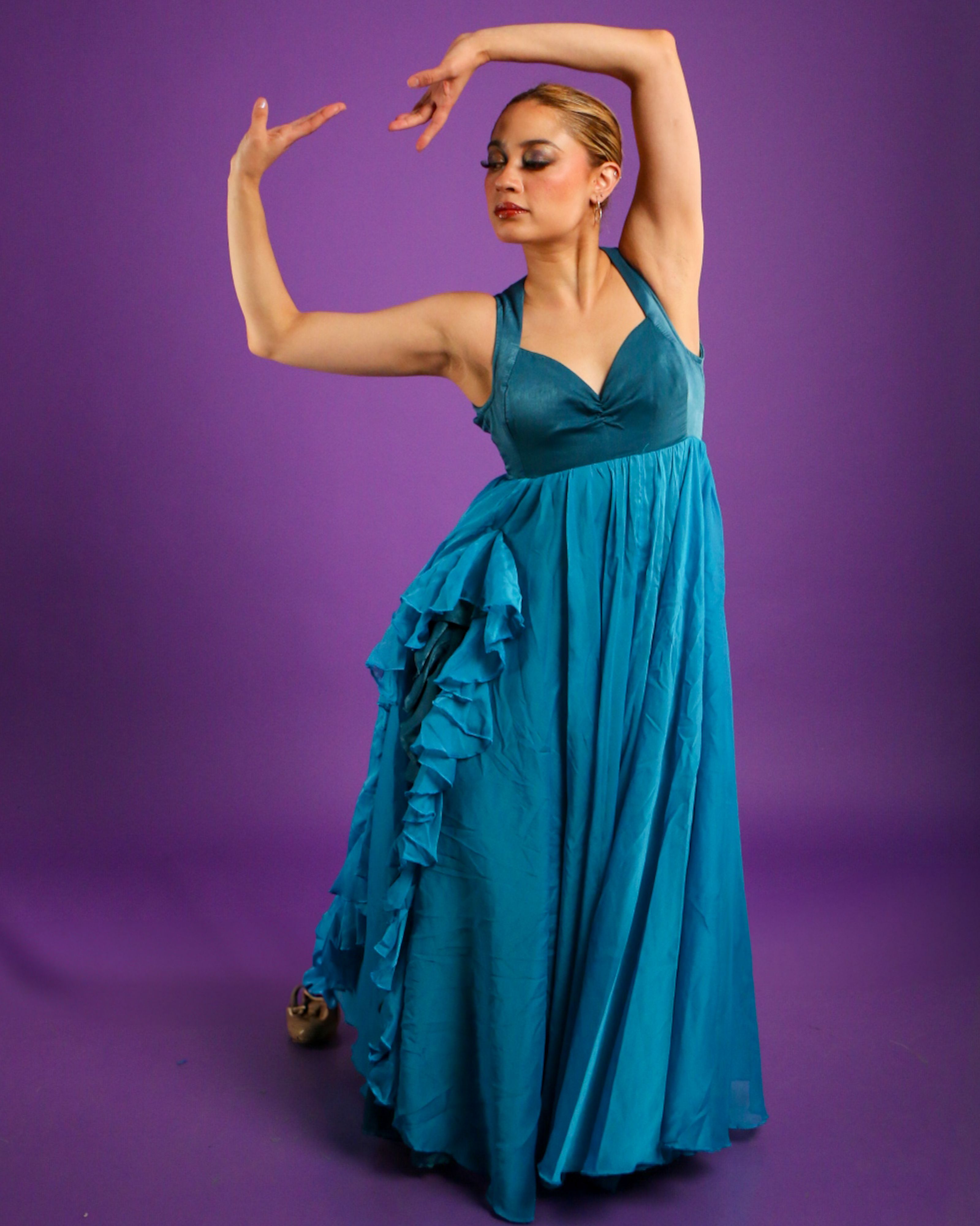 Elegant Woman in Blue Dress Posing in Studio · Free Stock Photo