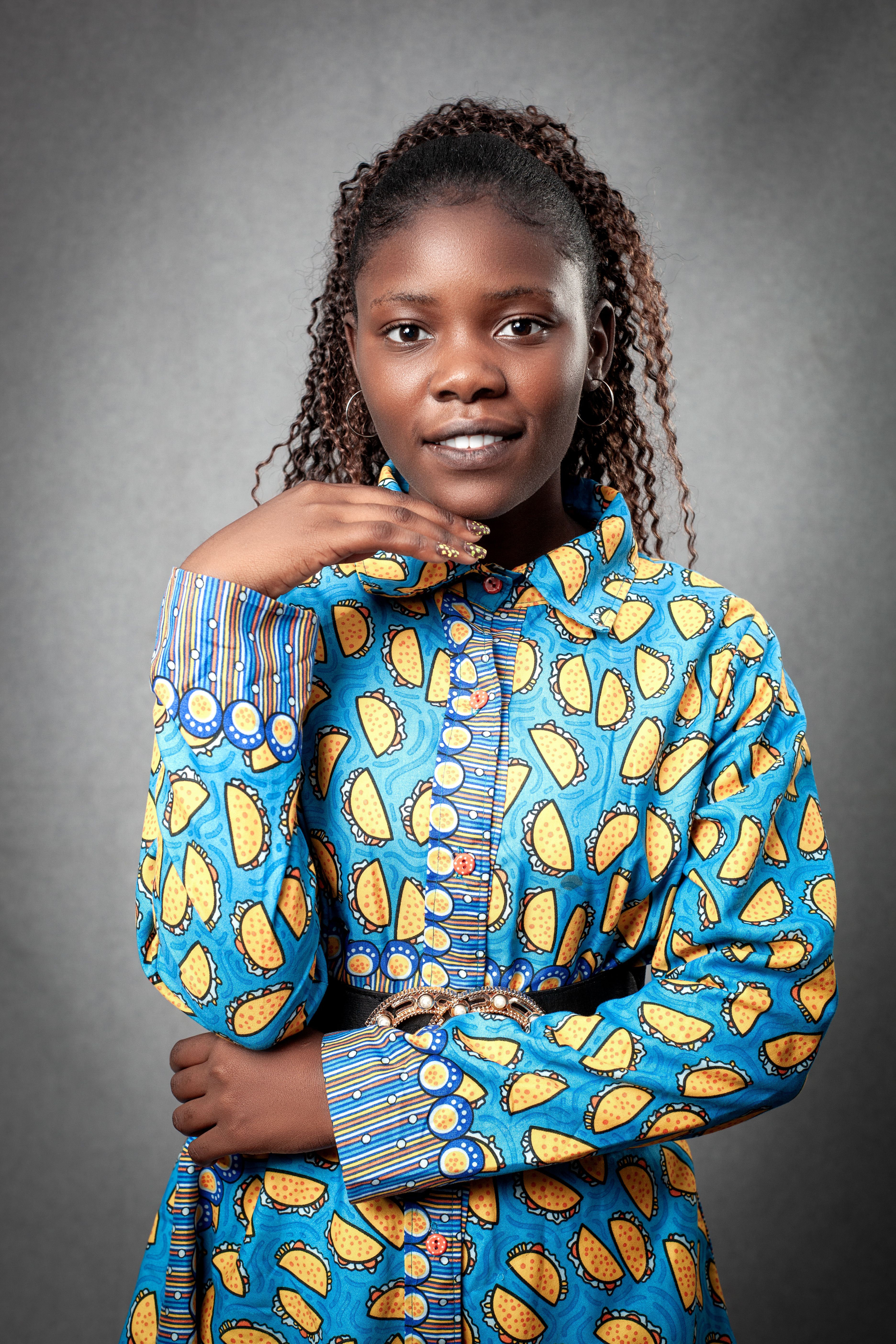 knee length dresses for ladies Girl's Occasion Dress | Turtleneck African Print Dress for Girls main image 1