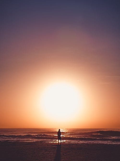 Free Person Standing On Shore Stock Photo