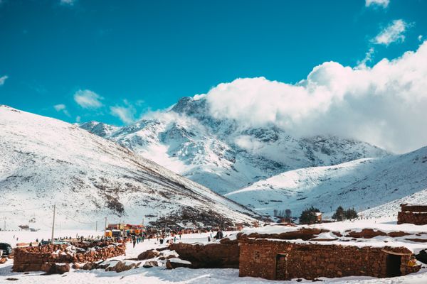 Snowy Oukaimeden mountains Morocco
