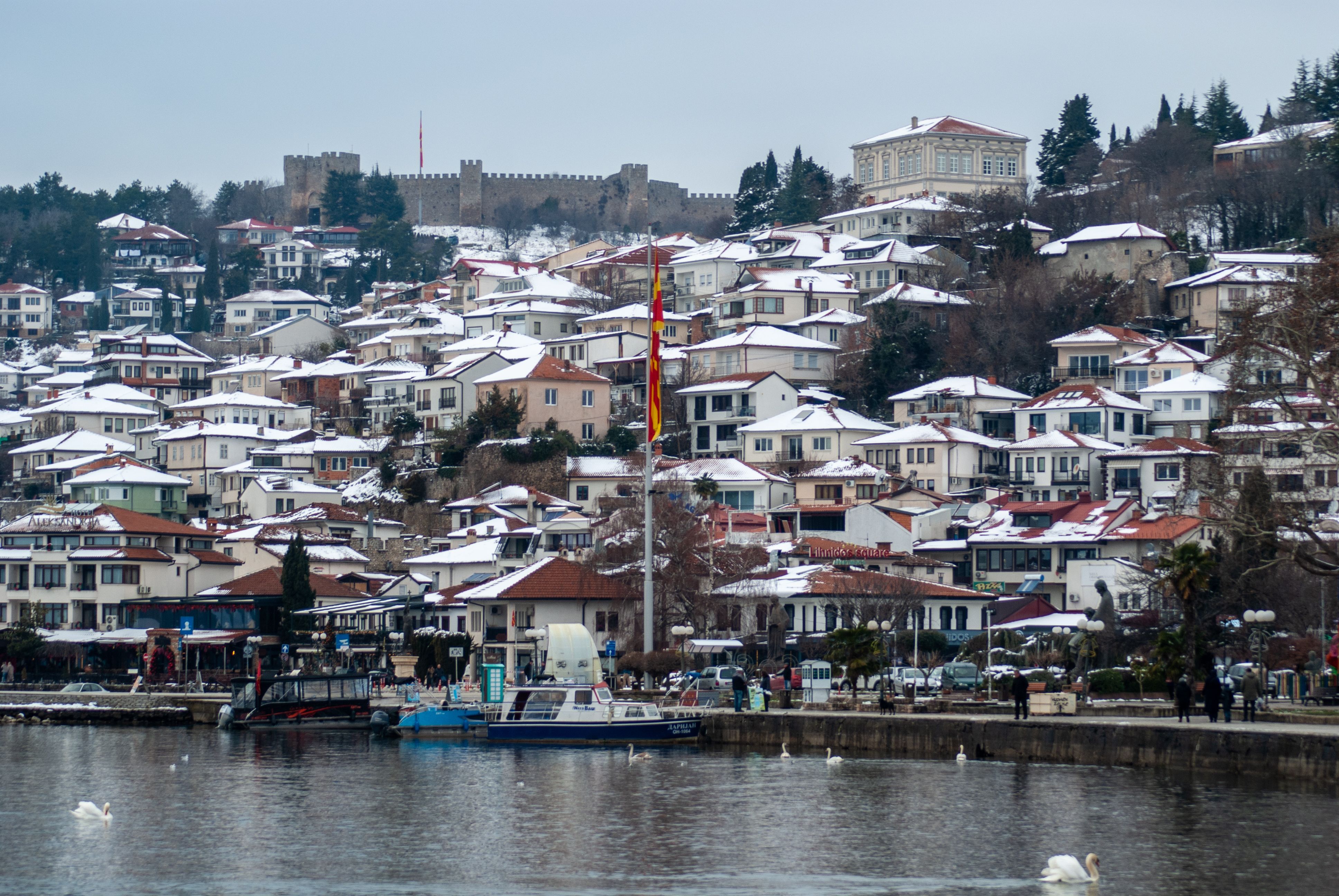 Panoramic view of Ohrid city and Lake Ohrid in North Macedonia