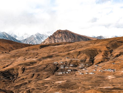 Free Explore the breathtaking landscape of Spiti Valley with snow-capped mountains and rustic village charm. Stock Photo