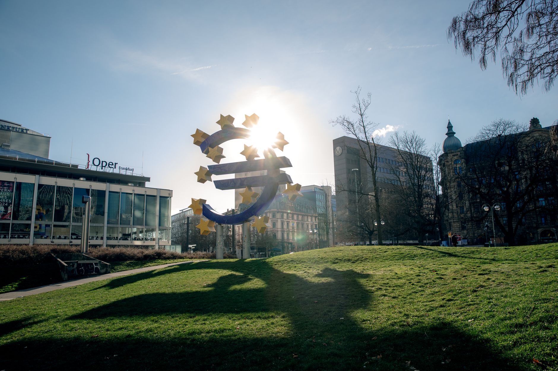 Frankfurt skyline and euro symbol reflect how markets are repricing ECB policy risk