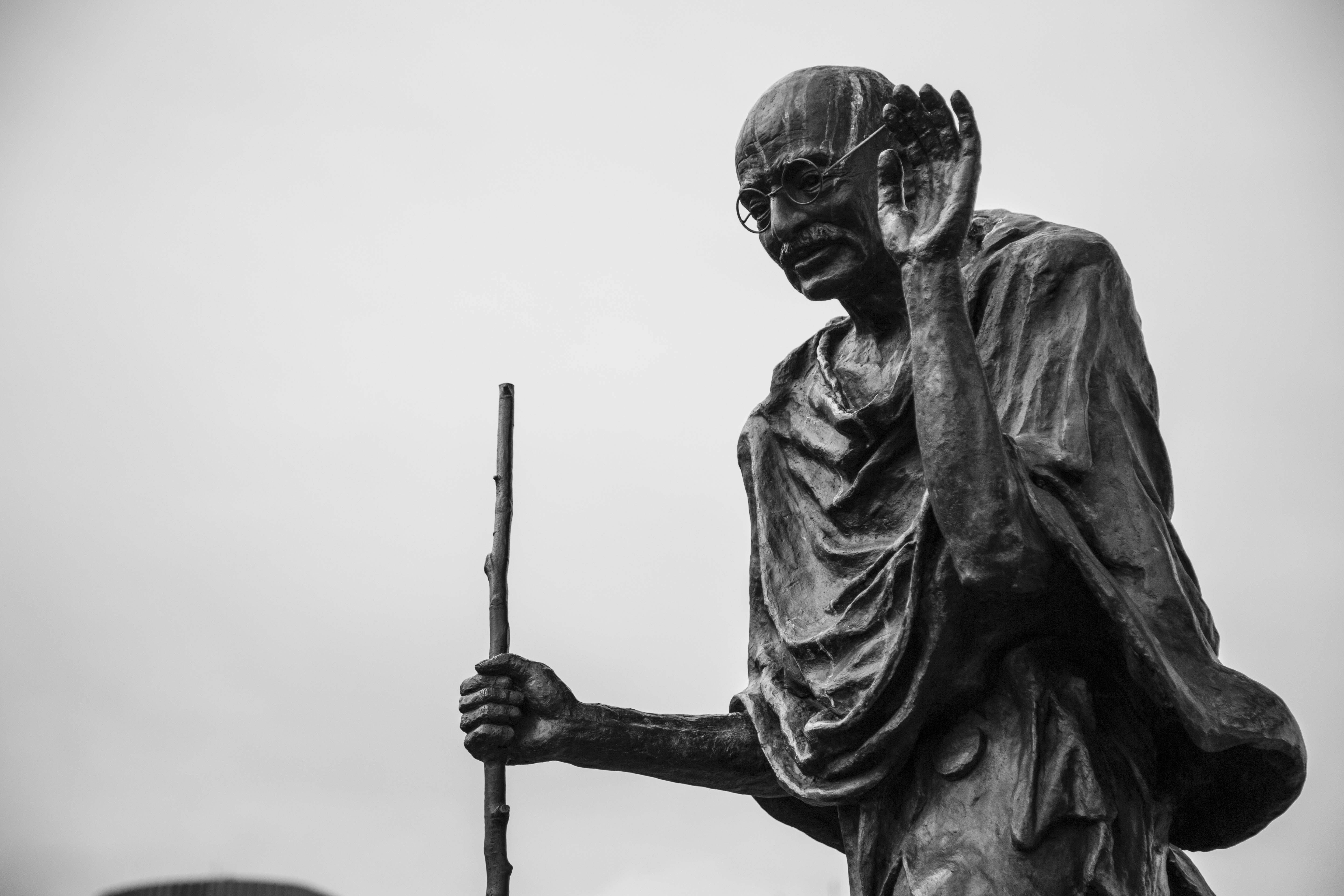 Monochrome image of Mahatma Gandhi statue in San Francisco.