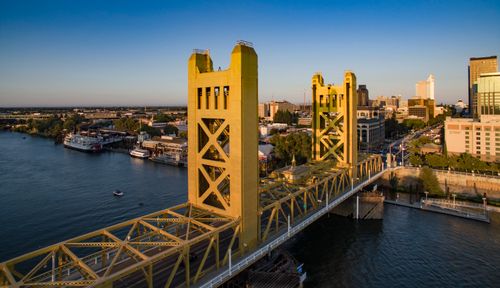 Free Stunning aerial view of the Tower Bridge in Sacramento, California at sunset. Stock Photo