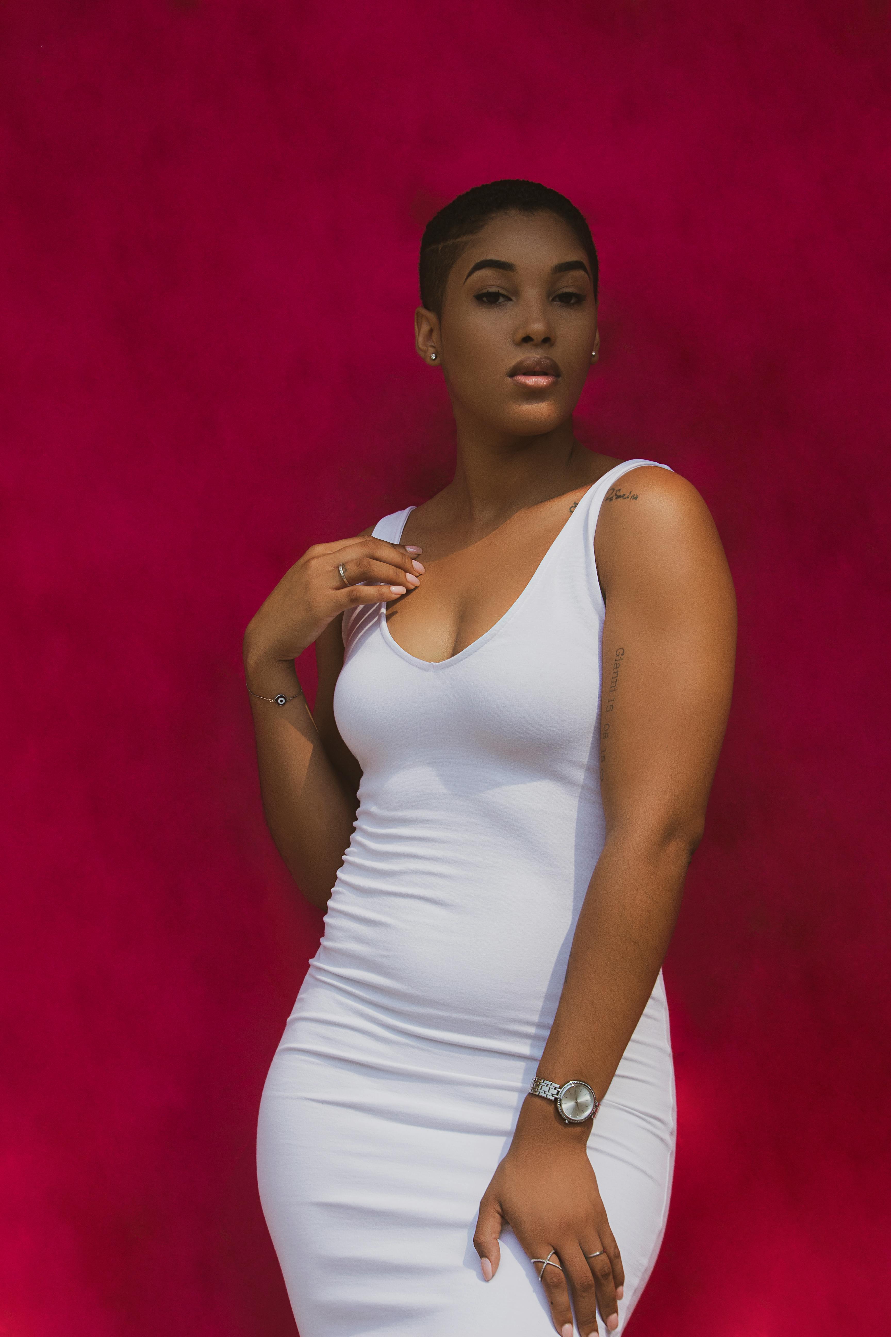 wearing white dress