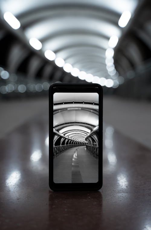 Monochrome Photo of Tunnel