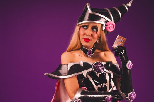 A stunning cosplay of Dark Magician Girl with vibrant colors and intricate details.