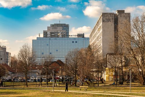 Free Scenic urban landscape featuring Hotel International in Zagreb on a sunny day. Stock Photo