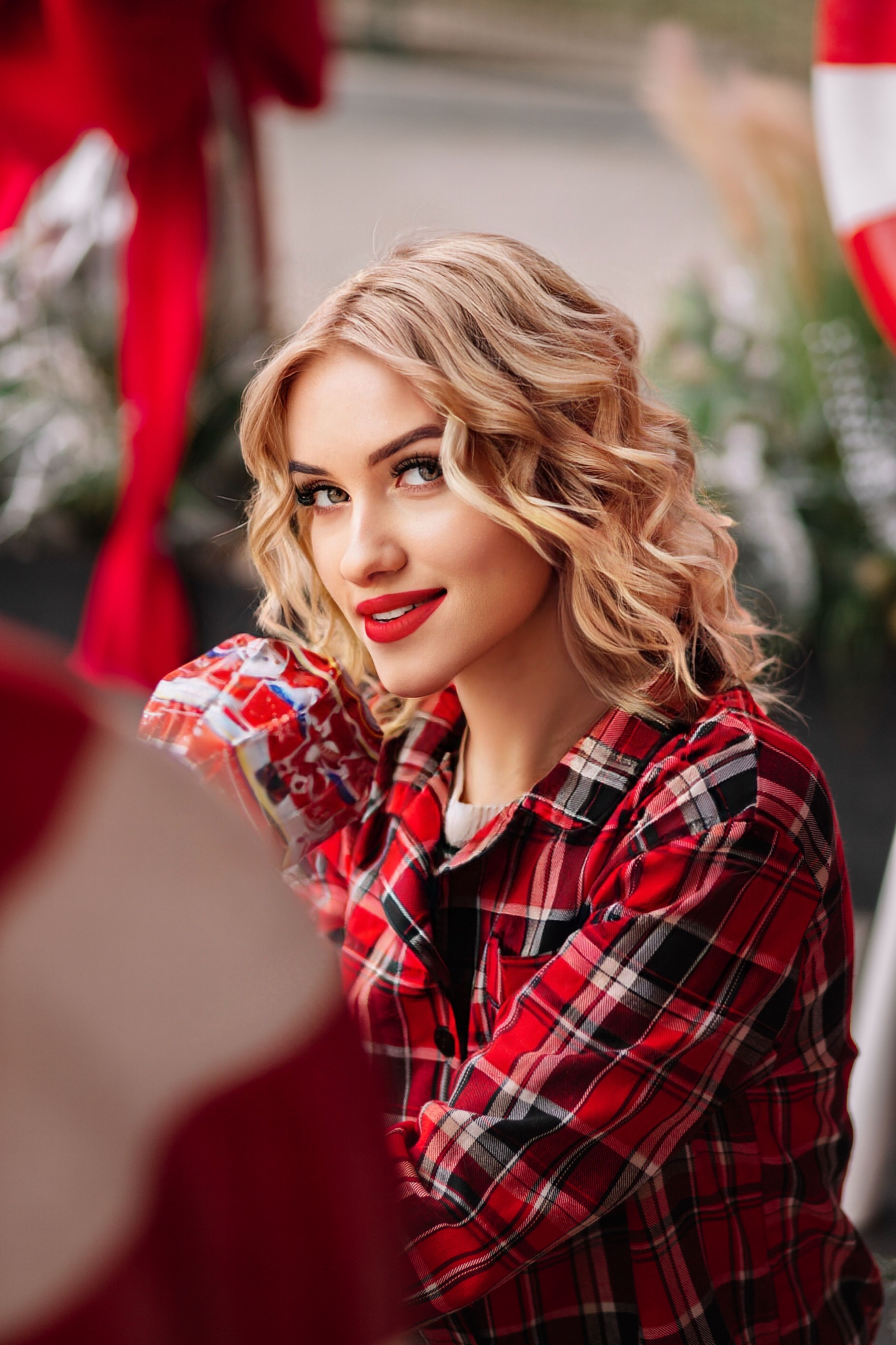 Portrait of Smiling Woman in Red Checkered Shirt · Free Stock Photo