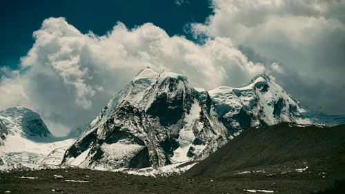 Free Stunning snow-covered peaks under a dramatic sky in Sikkim, India. Stock Photo