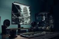 Modern Desktop Setup with Gaming PC and Monitor