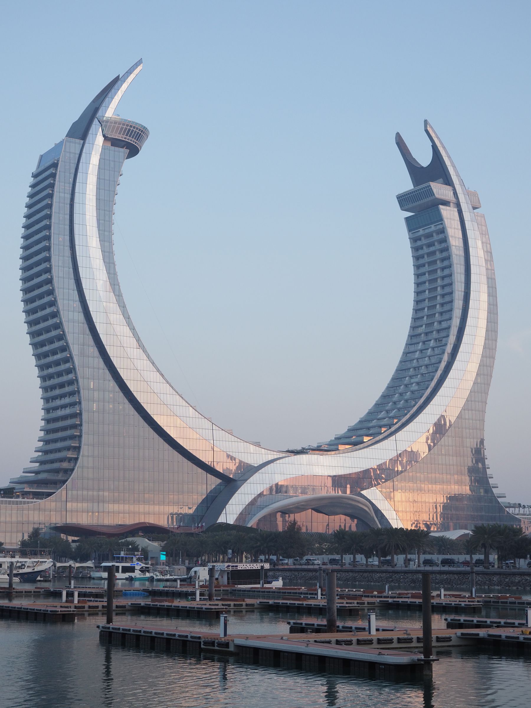 Contemporary Doha architecture illuminated against the Qatar skyline