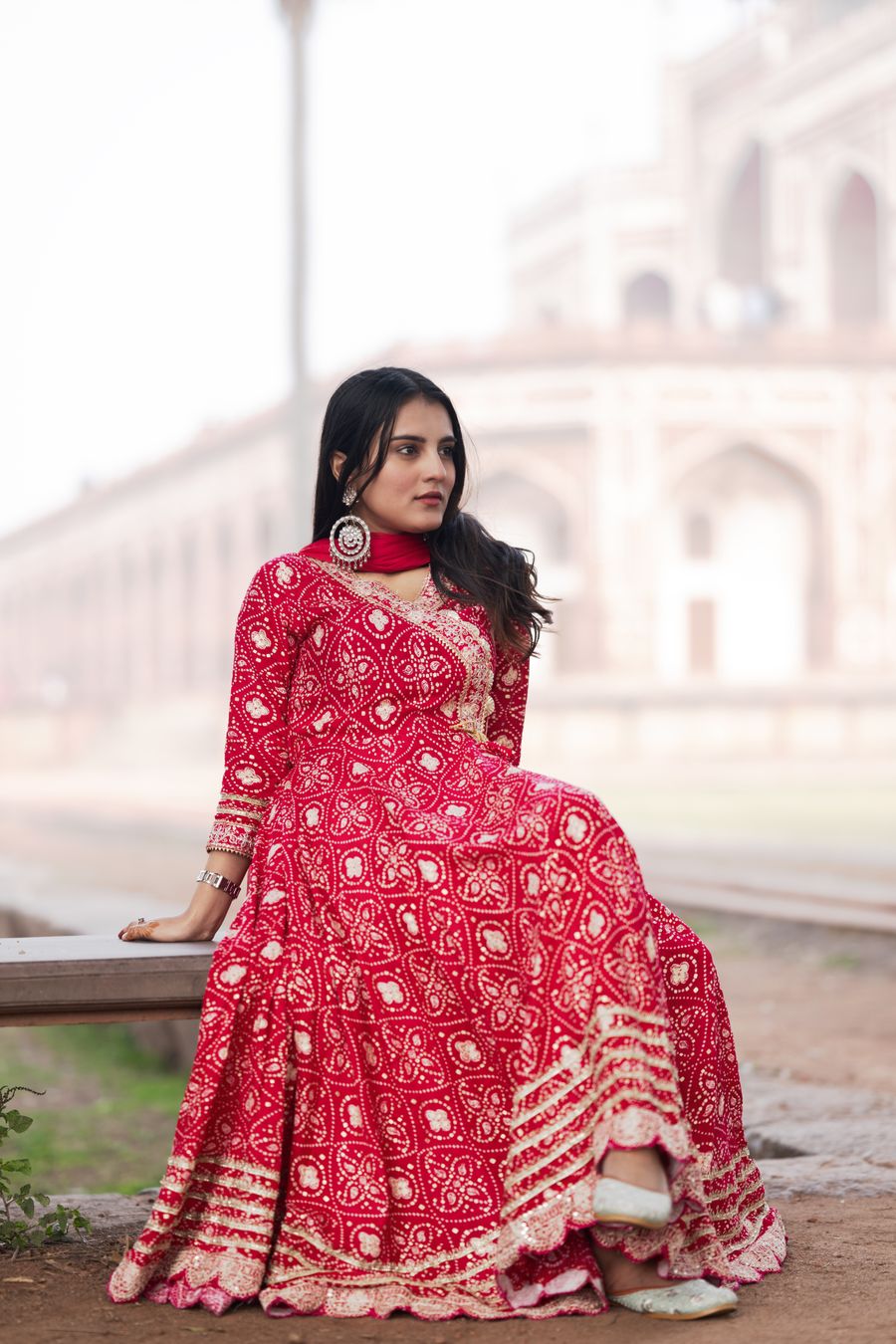 Red Bandhani Anarkali