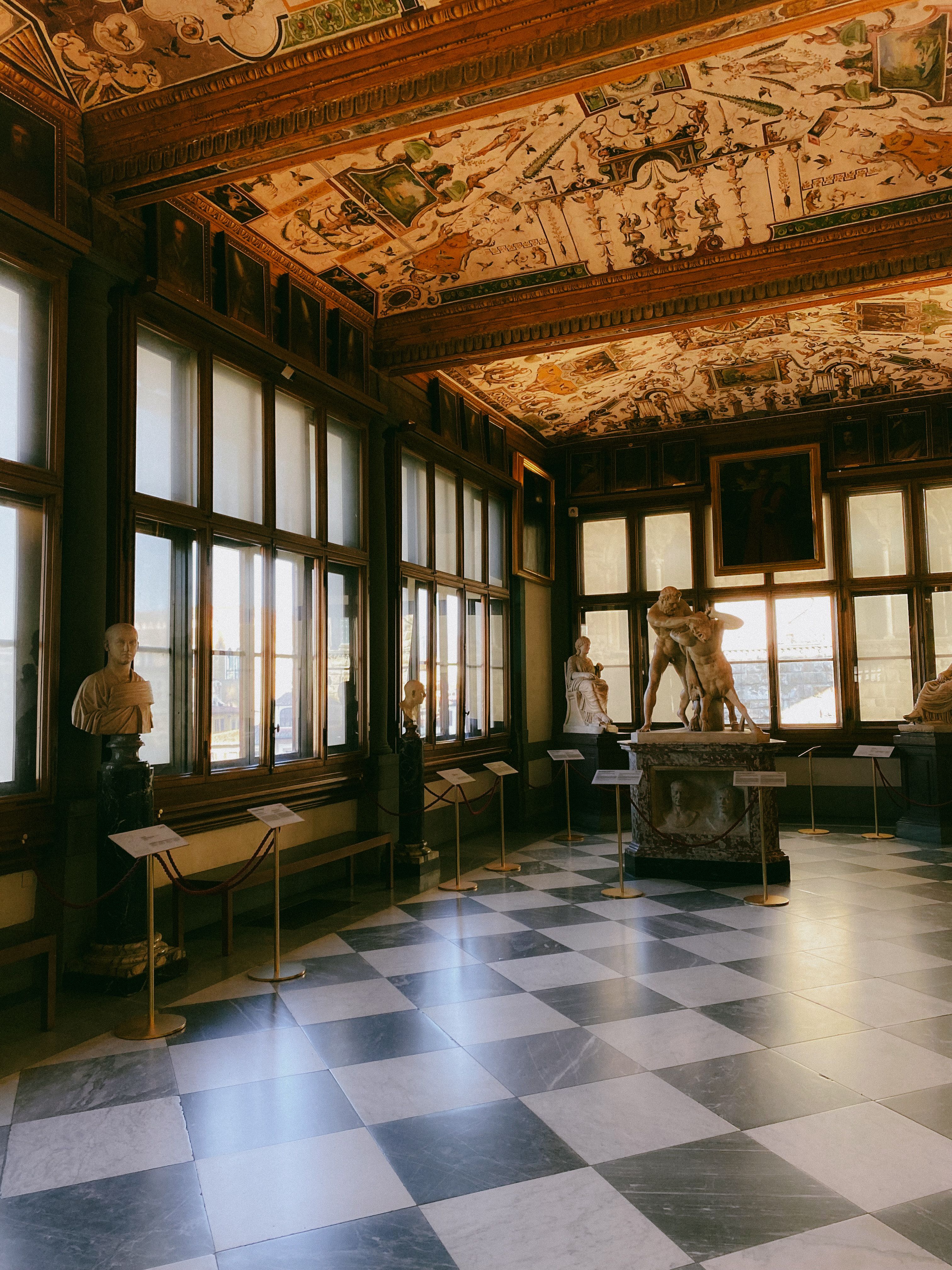 Renaissance gallery hall inside the Uffizi in Florence.