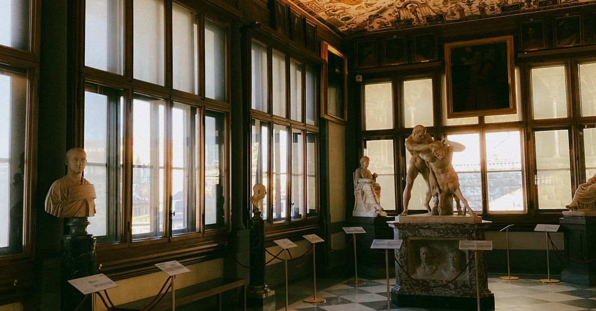 Renaissance gallery hall inside the Uffizi in Florence.