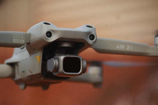 Detailed close-up of a DJI Air 2S drone highlighting its camera lens and sensors.