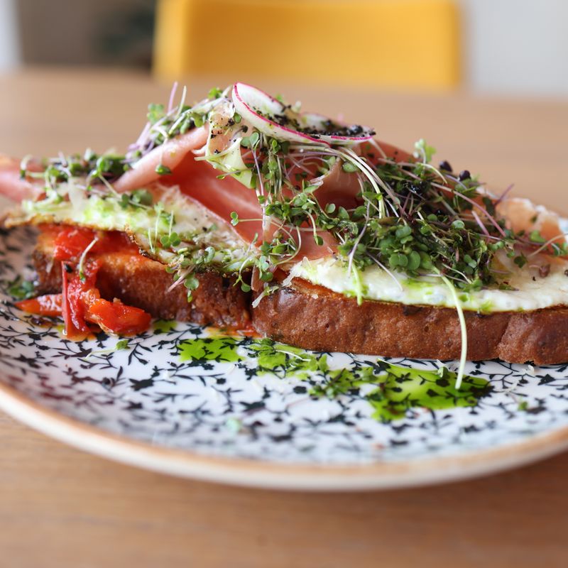 Sourdough Charred Vegetable and Hummus Tartine