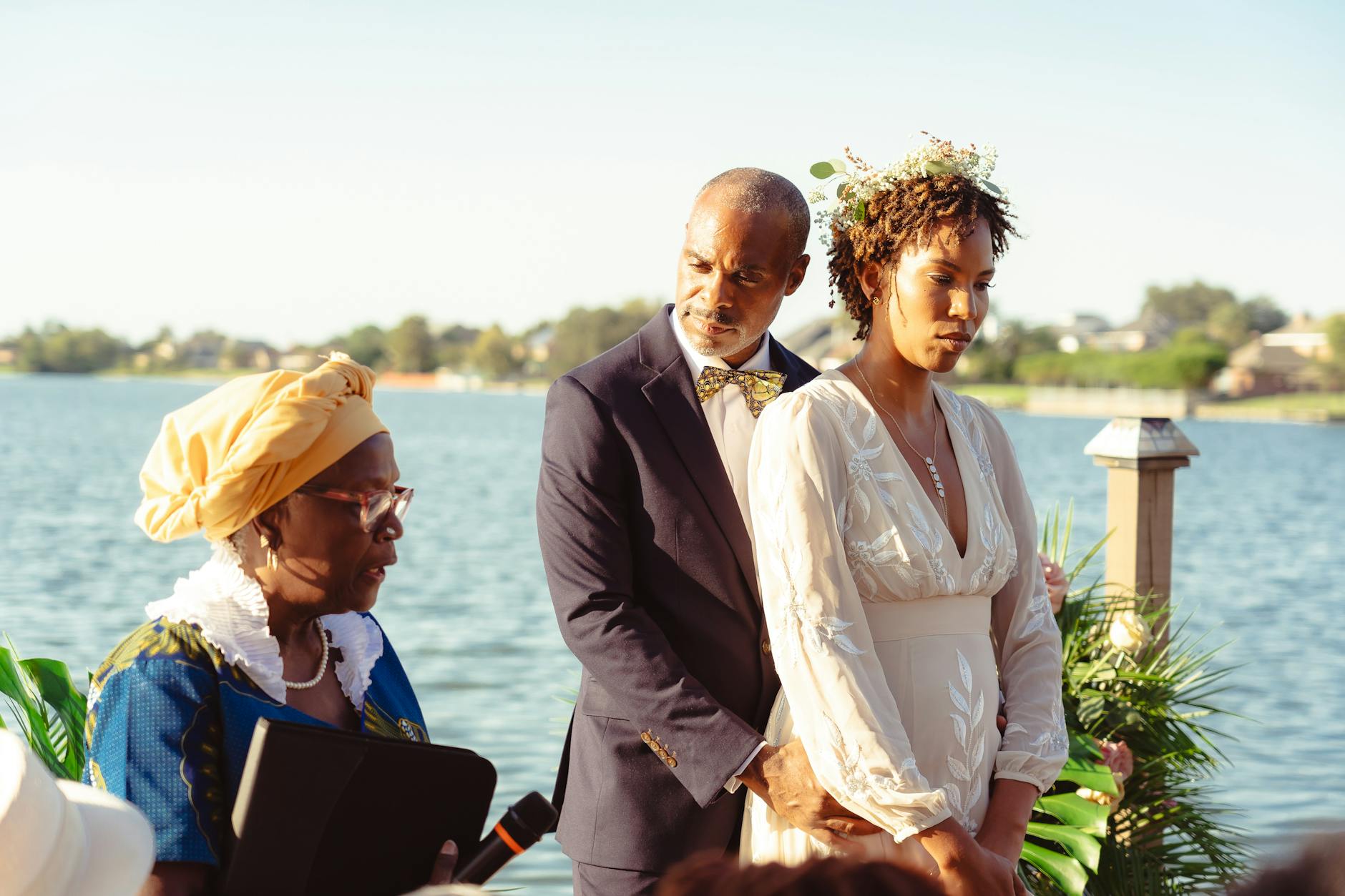 Couple during their elopement ceremony at a Apostle Islands National Lakeshore landmark