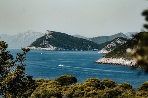 Free Stunning view of Lopud Island's coastline in Croatia, showcasing lush greenery and sparkling blue waters. Stock Photo