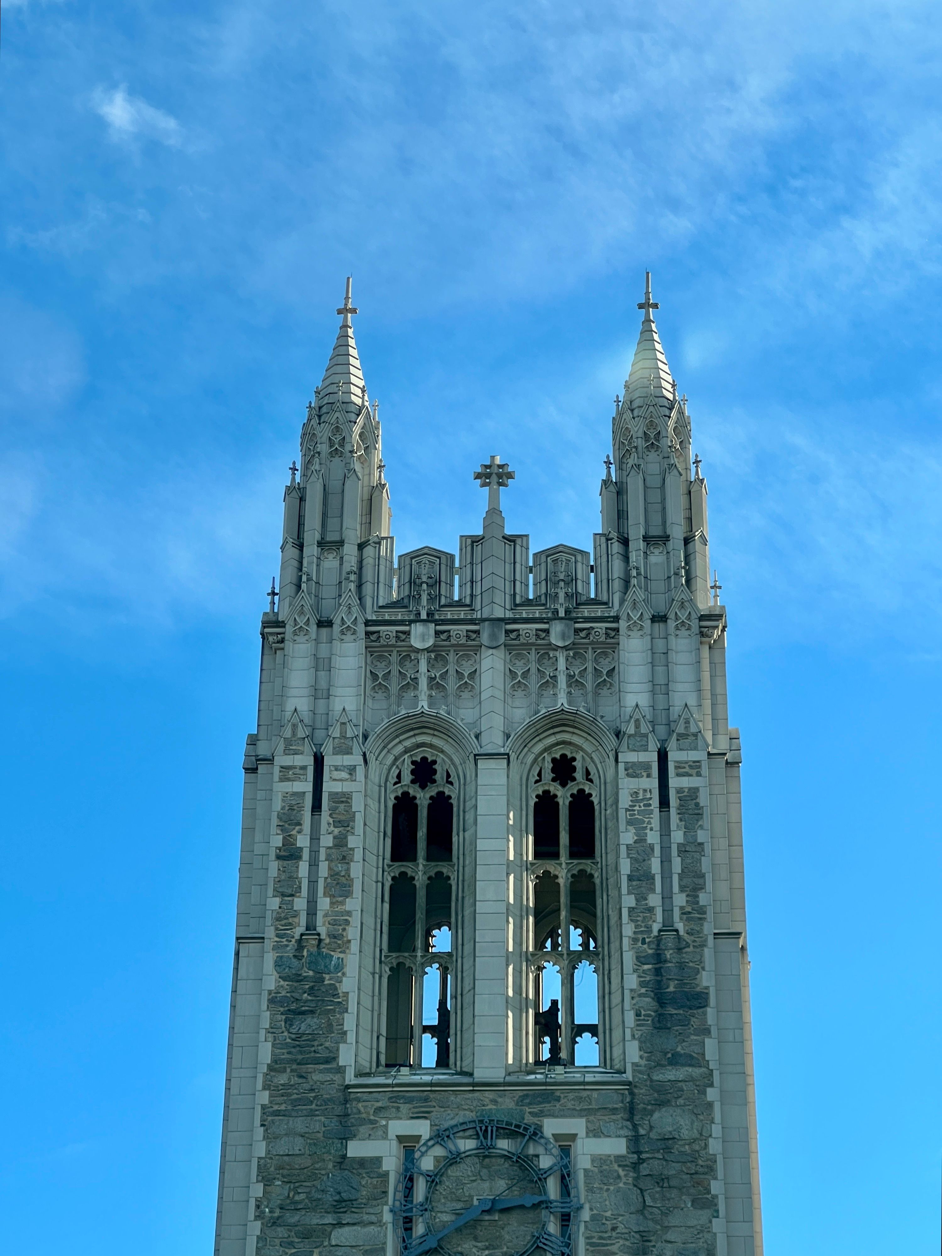 Gothic Church Tower Against Clear Blue Sky · Free Stock Photo