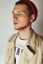 Portrait of a Handsome Man Wearing a Red Beanie