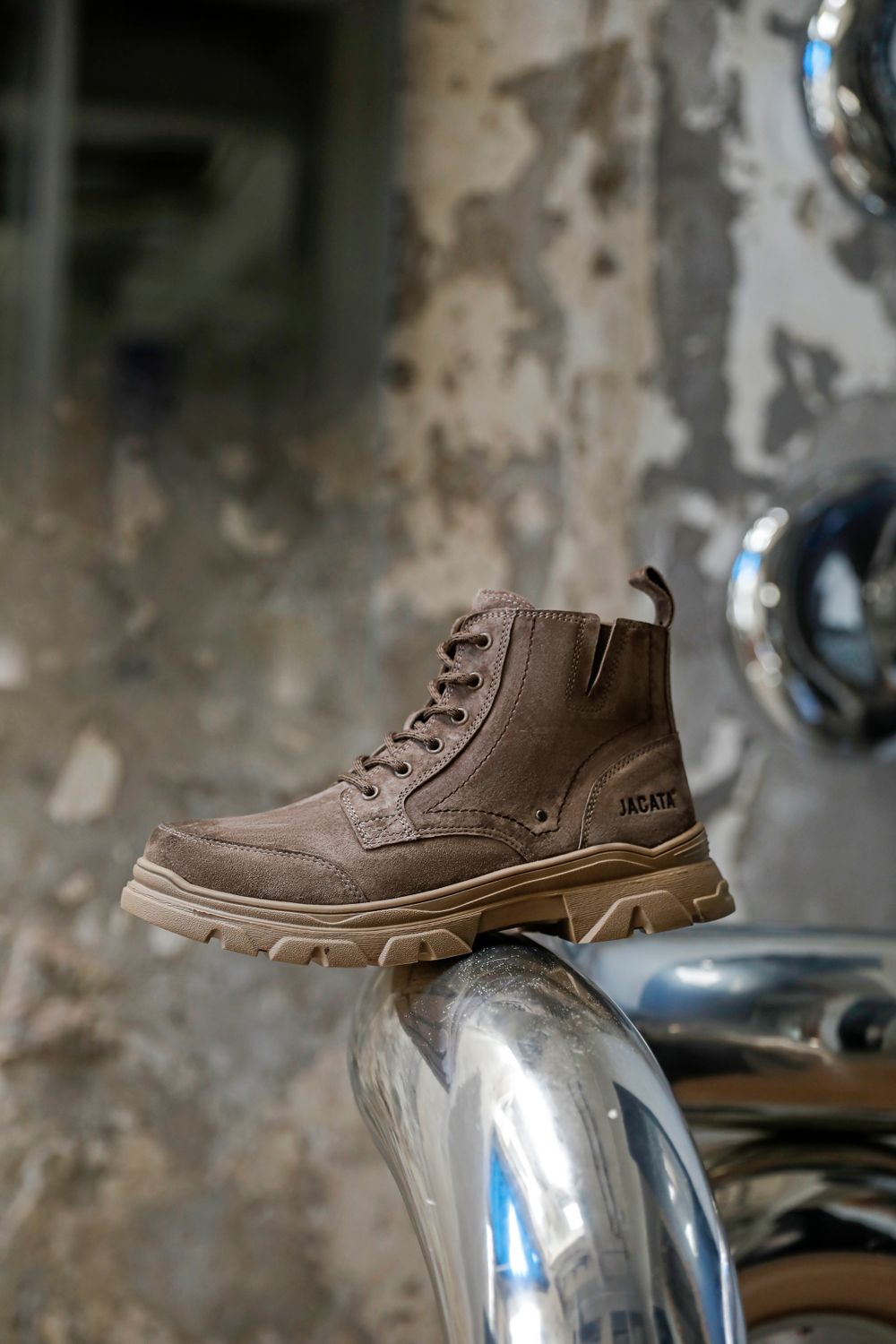 Boot Design Style Stylish Brown Leather Boot on Industrial Background · Free Stock Photo