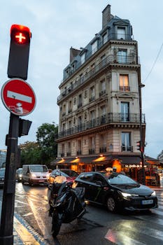 Explore the atmospheric streets of Paris with iconic architecture and evening lights.