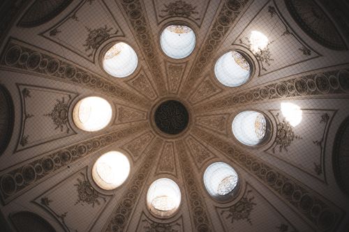 Free Intricate design of an ornate dome ceiling in a historic building in Vienna, Austria. Stock Photo