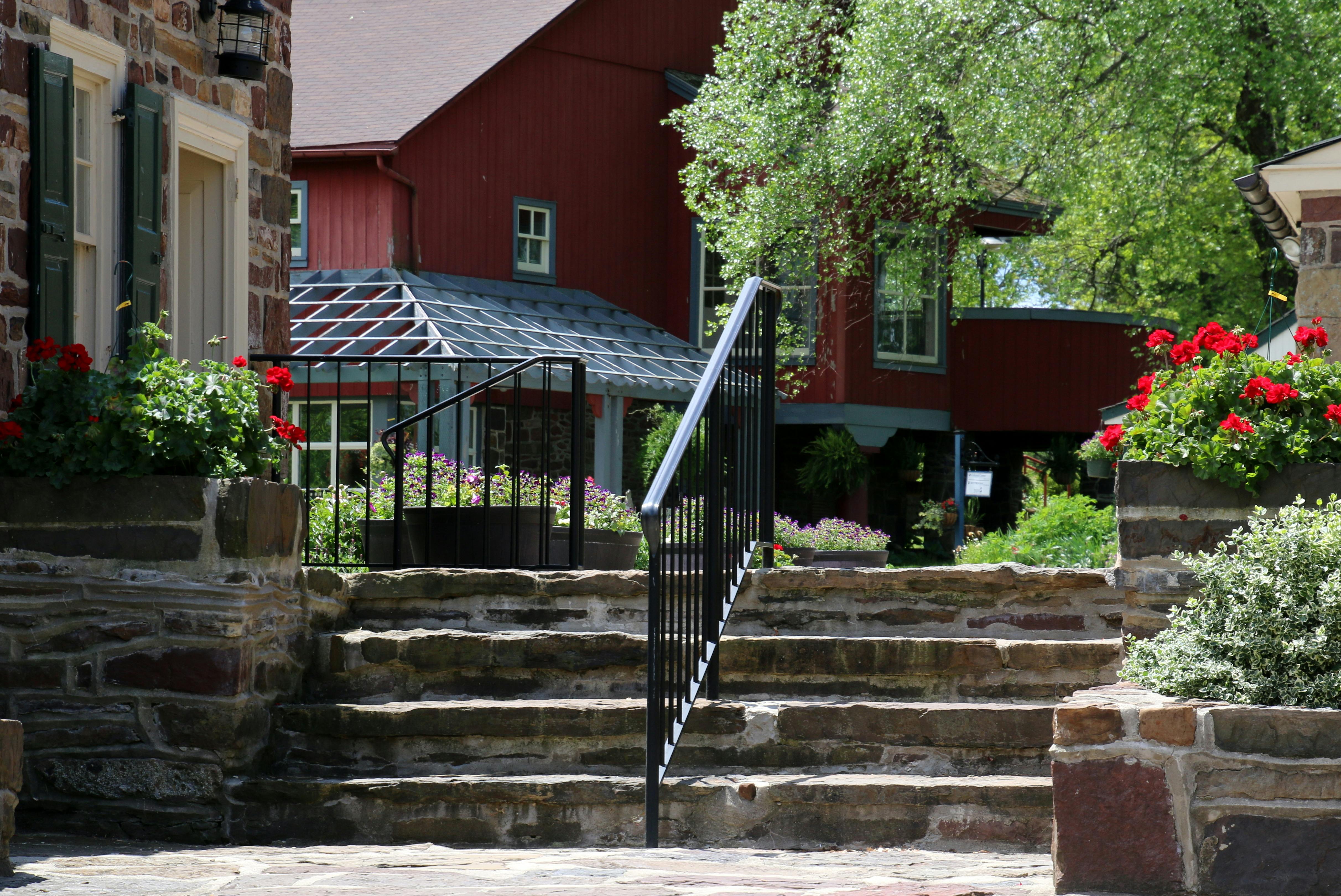 beautiful backyard patio with walkway and landscaping - patios & walkways