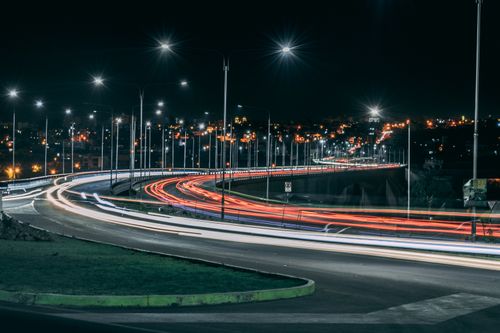 Free Captivating long exposure photo of night traffic lights in Arequipa, Peru. Stock Photo
