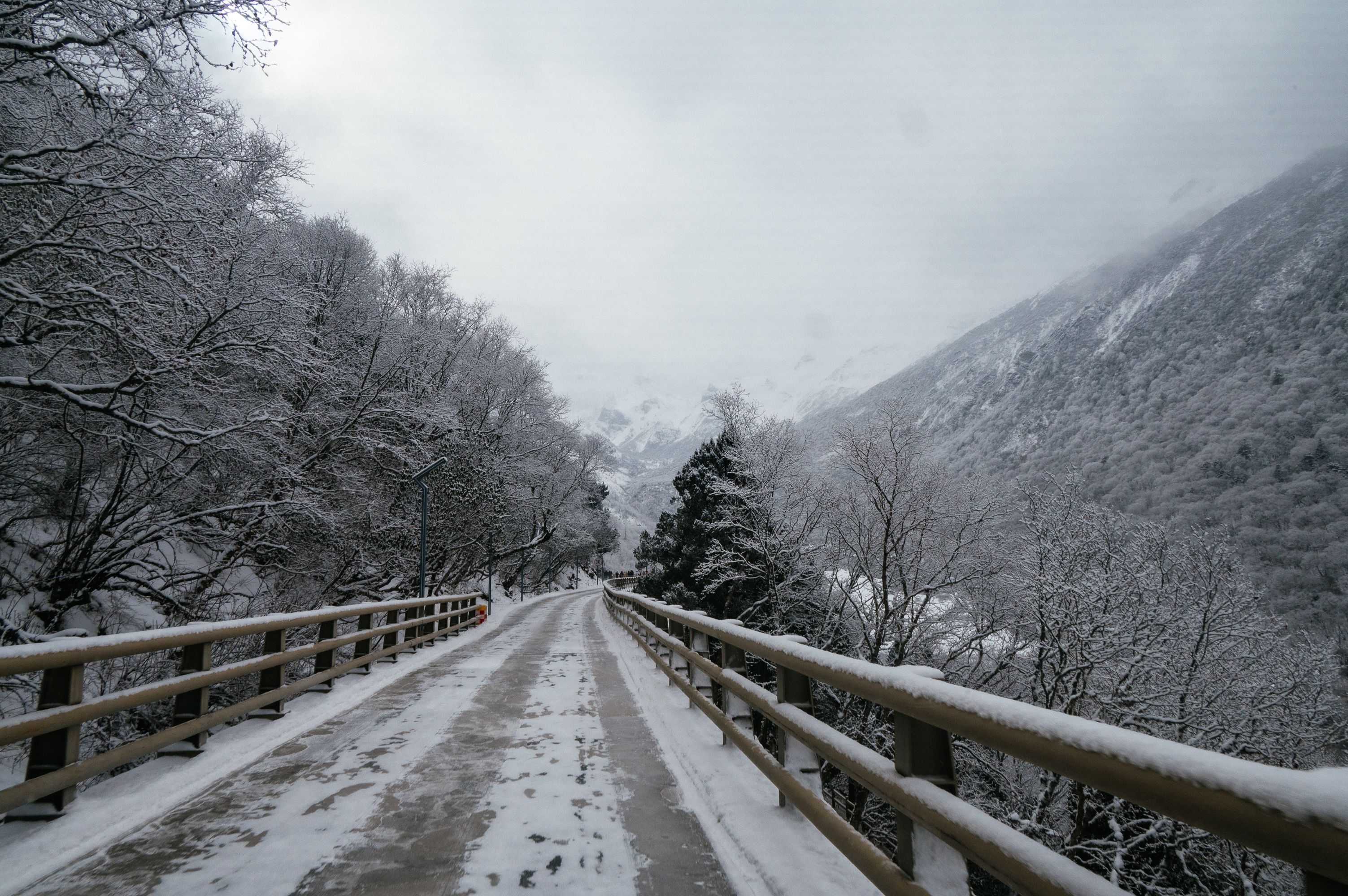 Snow-covered peaks and valleys in the Albanian Alps during winter