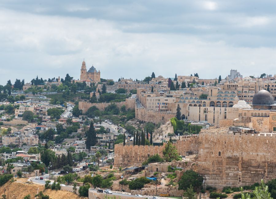 A stunning panoramic view of the ancient cityscape of Jerusalem, Israel.