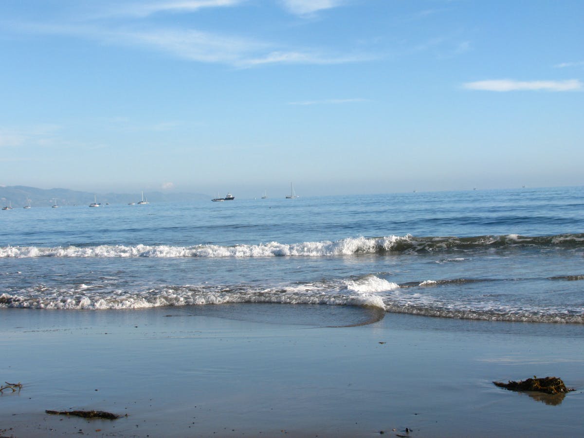 Milk being frothed in a small pitcher beside a cup and saucer
