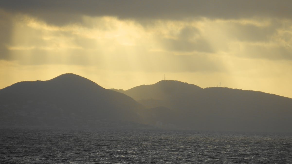 A hand using a milk frother to foam a mug of latte