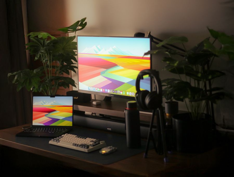 A calm, considered ergonomic desk setup
