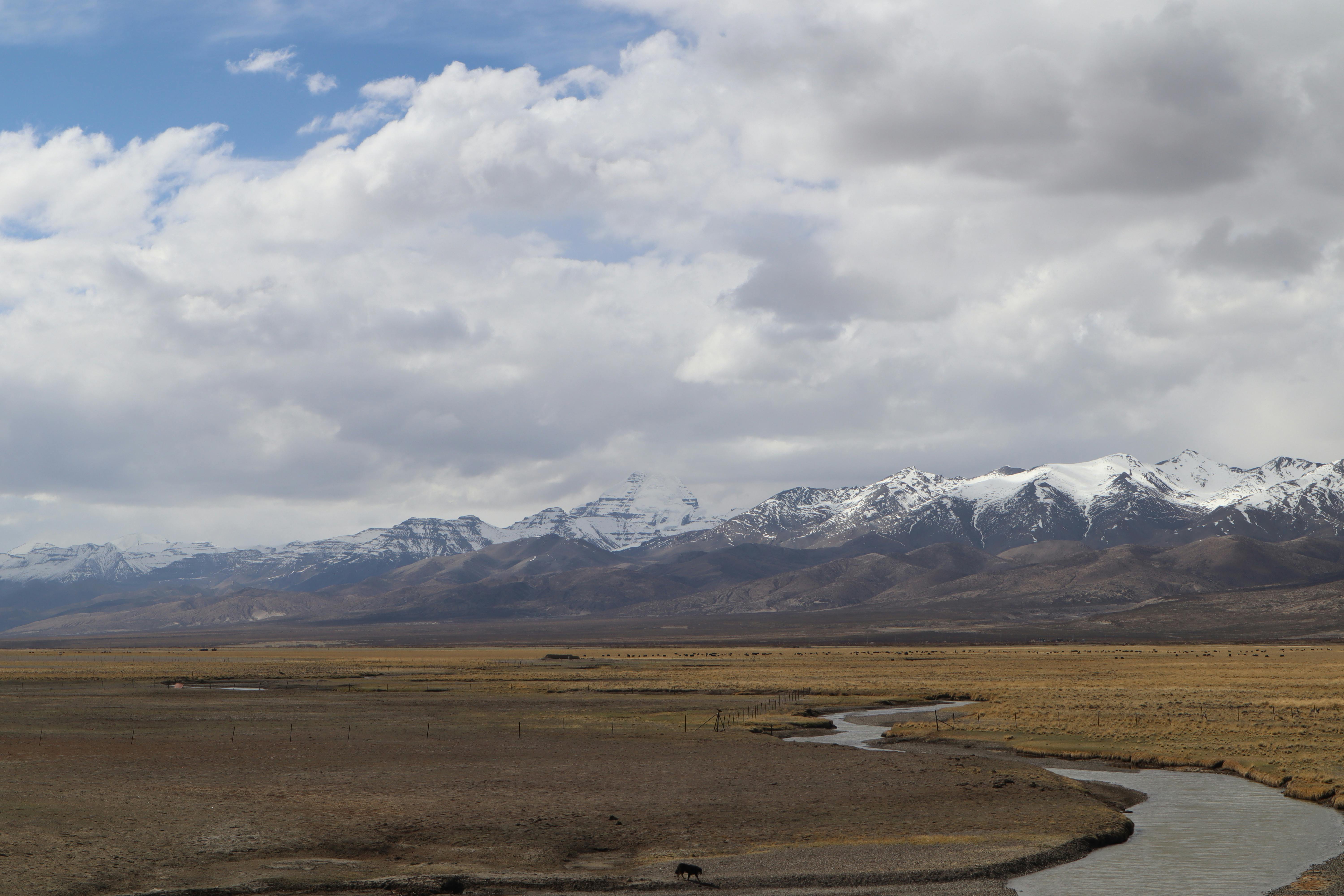 Shalimar Bagh with snow-capped mountains in the background