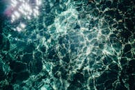 阳光明媚的海水迷人景色，具有复杂的反射和充满活力的蓝色色调