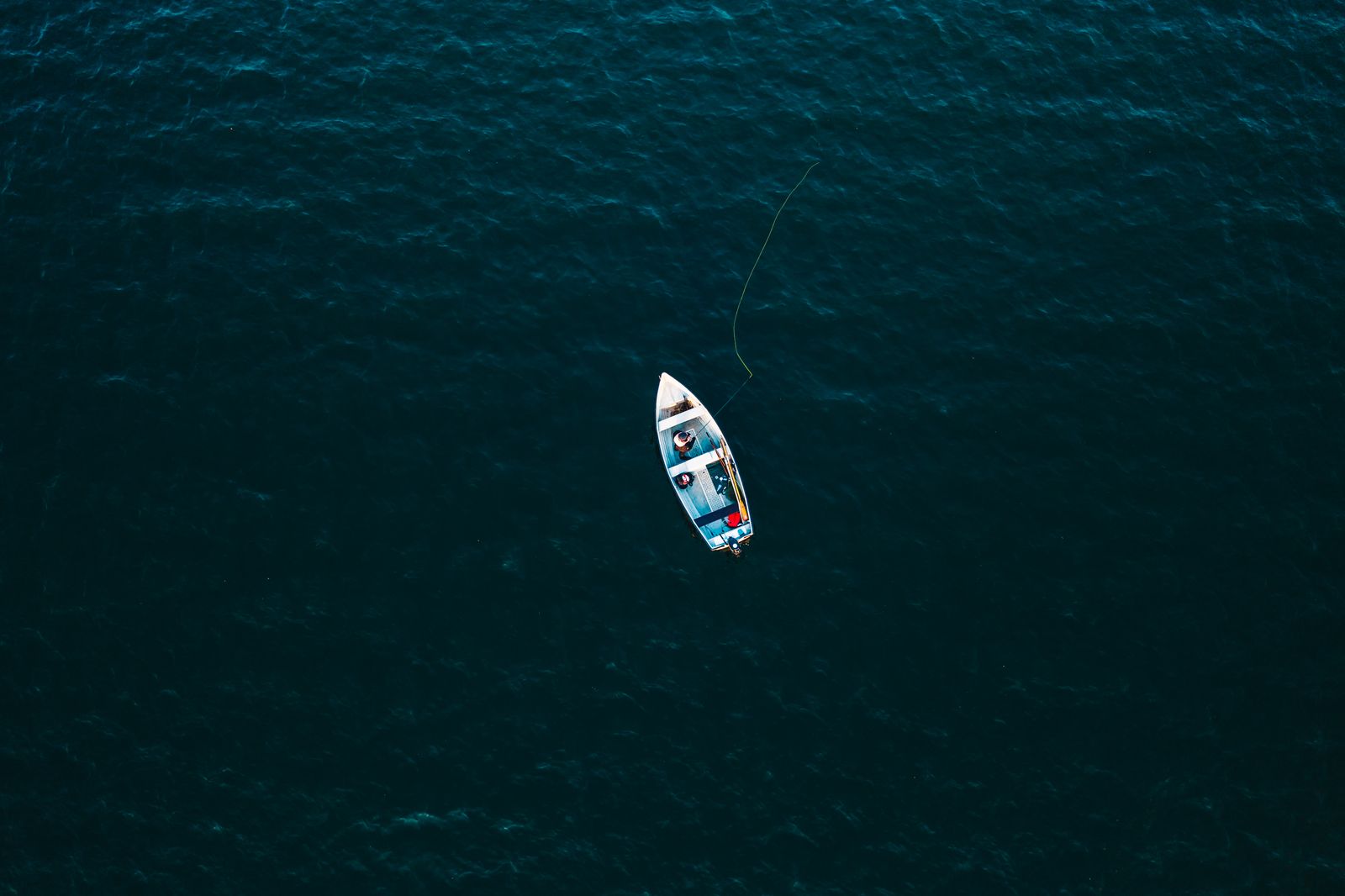 Charter boat seen from above running across open ocean water