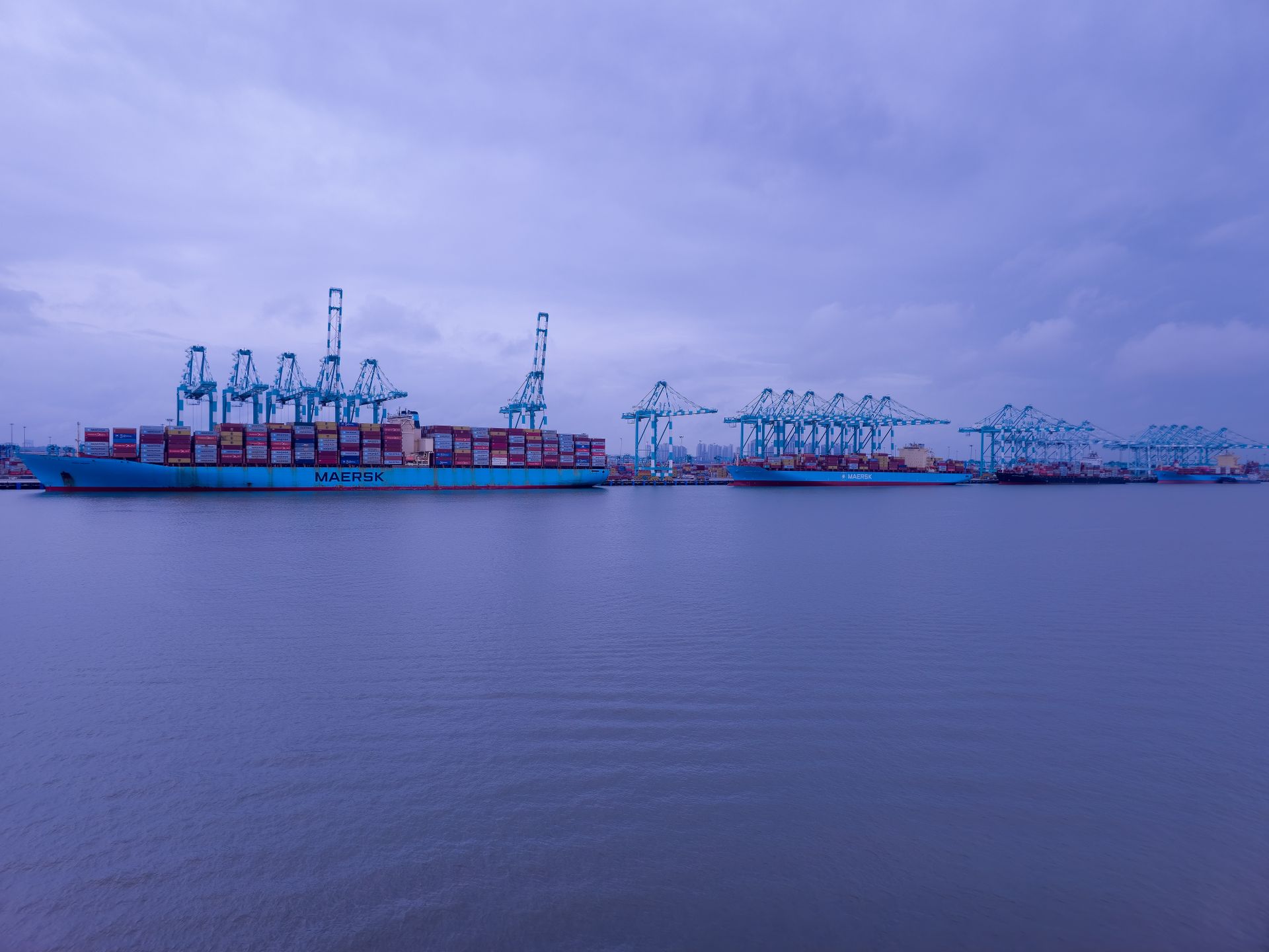 Terminal de contenedores del puerto de Shanghái en una mañana nublada
