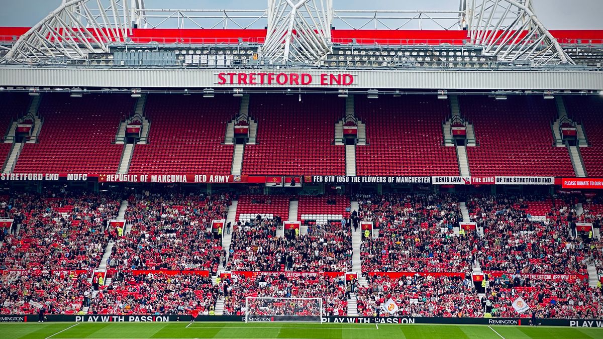 Old Trafford packed stadium of 100,000 people representing 100,000 YouTube subscribers and the Silver Play Button milestone