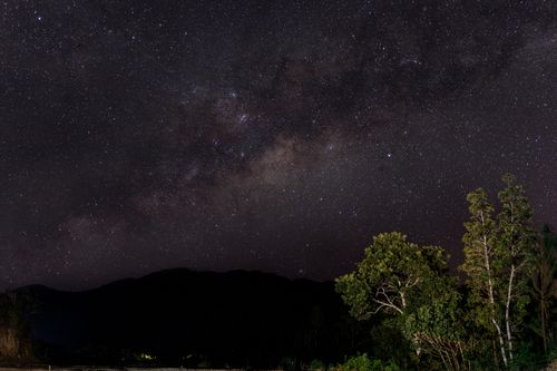 Free Stunning view of the starry night sky over the landscape of Jaén, Cajamarca, Perú. Stock Photo