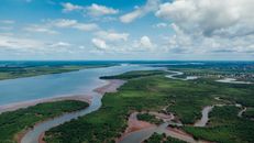 Aerial View of An Estuary And Its Surrounding Lush Landscape