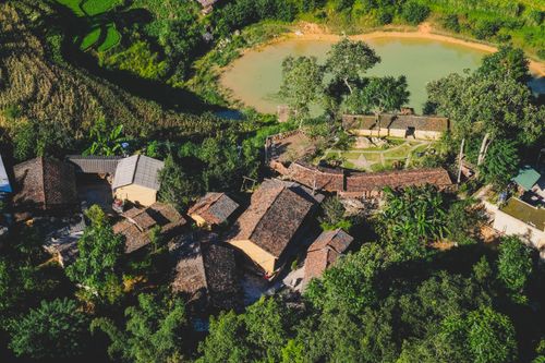 Aerial View of Quaint Village Amidst Rice Terraces · Free Stock Photo